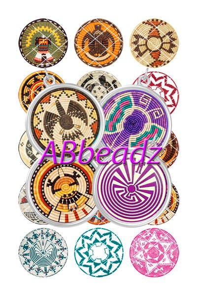 30 - 1" Round NEW Colorful Pima / Hopi Basket Designs - Bottle Cap Ima...