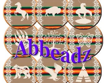 27 - 1 Inch Round Paired Native American Designs Digital Images (2) DIGITAL DOWNLOAD