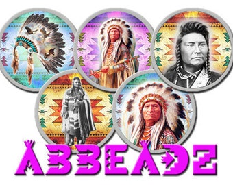 30 - 1" Round Native American Chiefs on Colorful Southwest Backgrounds- Bottle Cap Images (2) DIGITAL DOWNLOAD