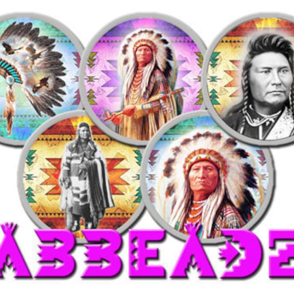 30 - 1" Round Native American Chiefs on Colorful Southwest Backgrounds- Bottle Cap Images (2) DIGITAL DOWNLOAD