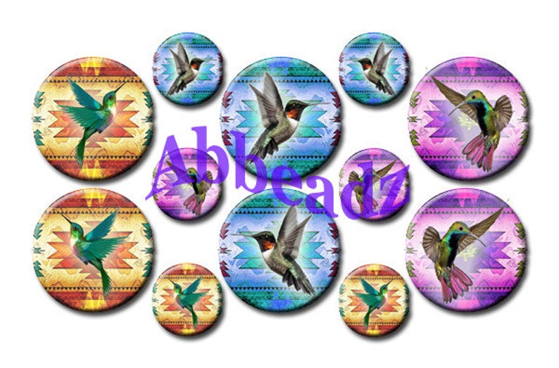 Kolibris auf einheimischen Hintergründen in 4 Größen auf 10 x 15 und 20 x 21 cm Bögen DIGITALER DOWNLOAD Bild 1