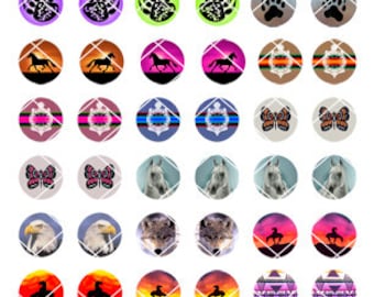 24 Paired 1" Round Eagle, Wolves, Horses, Paws, Native Inspired Bottle Cap Images DIGITAL DOWNLOAD