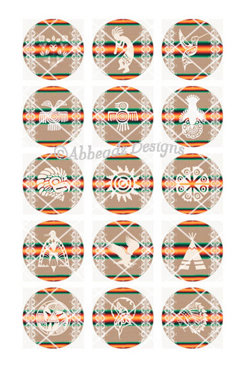 27 1 Inch Round Paired Native American Designs Digital Images 2 DIGITAL DOWNLOAD image 3