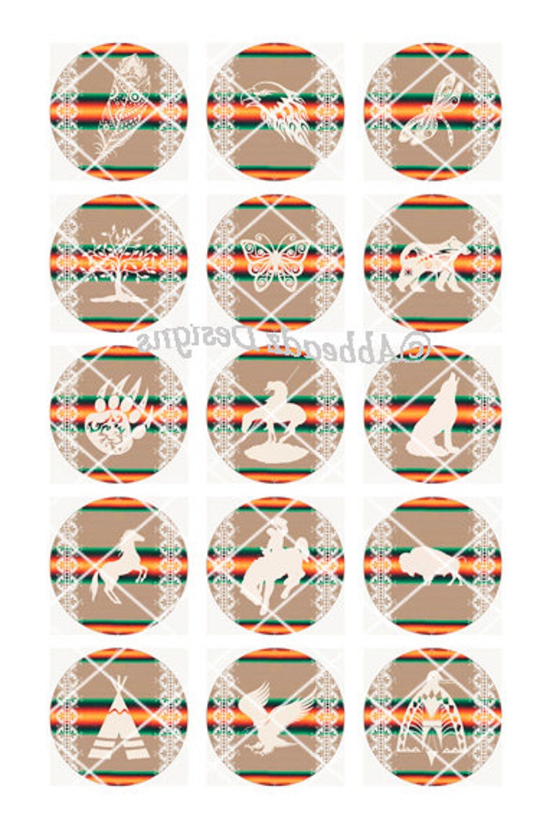 27 1 Inch Round Paired Native American Designs Digital Images 2 DIGITAL DOWNLOAD image 6