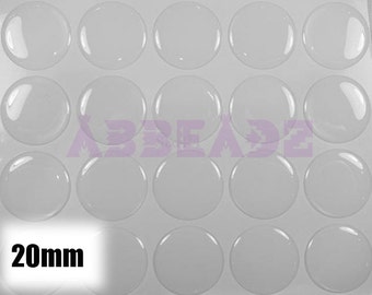 60 - 20mm Clear or Glitter Round Epoxy Cabochon Stickers