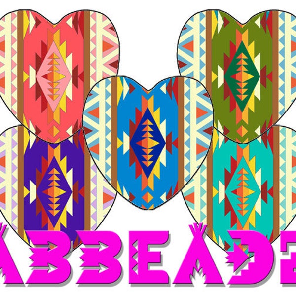 1" Heart Native American Tribal Patterns for Epoxy or Glass Cabs (4) DIGITAL DOWNLOAD