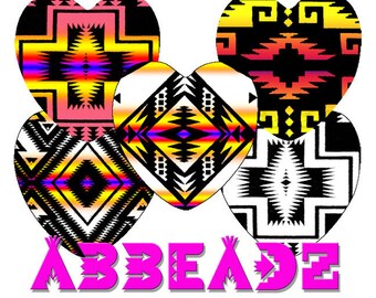 1&quot; Heart Navajo American Tribal Patterns for Epoxy or Glass Cabs (2) DIGITAL DOWNLOAD