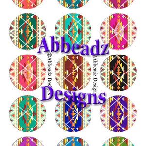 15 Paired 1 Inch Round Tribal Navajo Inspired Bottle Cap Images DIGITAL DOWNLOAD image 1