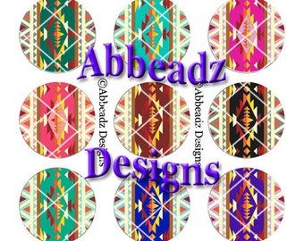 15 Paired - 1 Inch Round Tribal Navajo Inspired Bottle Cap Images DIGITAL DOWNLOAD