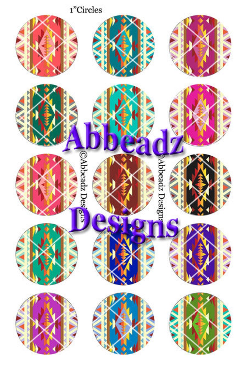 15 Paired 1 Inch Round Tribal Navajo Inspired Bottle Cap Images DIGITAL DOWNLOAD image 1