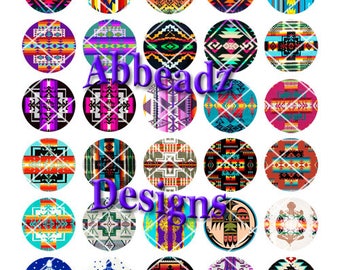 40 - 16mm Round Native American Inspired Bottle Cap Images