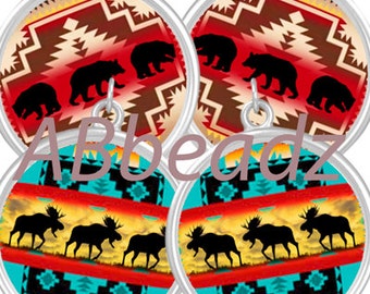 27 Paired 1 Inch Round Native American Bear & Moose Bottle DIGITAL FILE