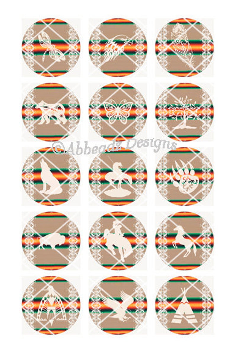 27 1 Inch Round Paired Native American Designs Digital Images 2 DIGITAL DOWNLOAD image 4