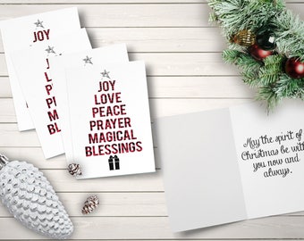 Buffalo Print Christmas Cards, Christmas Tree Cards, Red and Black Christmas Cards, Religious Christmas Cards, Joy Peace Love Cards