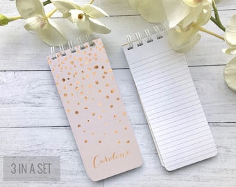 Blush Pink Notepad, Spiral Bound, Set of 3 Personalized Note Pads, To-Do Lists, Grocery List, Co-Worker Gift, Stocking Stuffer, Rose Gold