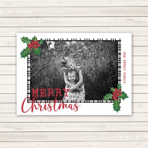 Holly Photo Christmas Cards, Photo Holiday Cards, Photo Christmas Cards, Printed Photo Christmas Cards, Black and White Christmas Cards image 2