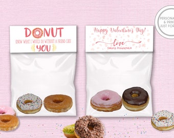 Kids Valentines Day Cards, Personalized Valentines Day Bag Toppers,  Printed Kids Valentines, Donut Valentines Day Cards, Donut Bag Toppers