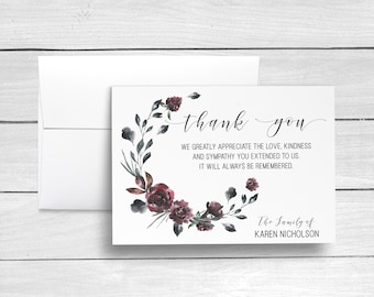 Sympathy Acknowledgement Cards, Bereavement Cards, Funeral Thank You Cards, Sympathy Thank Yous, Funeral Cards, Personalized Funeral Cards