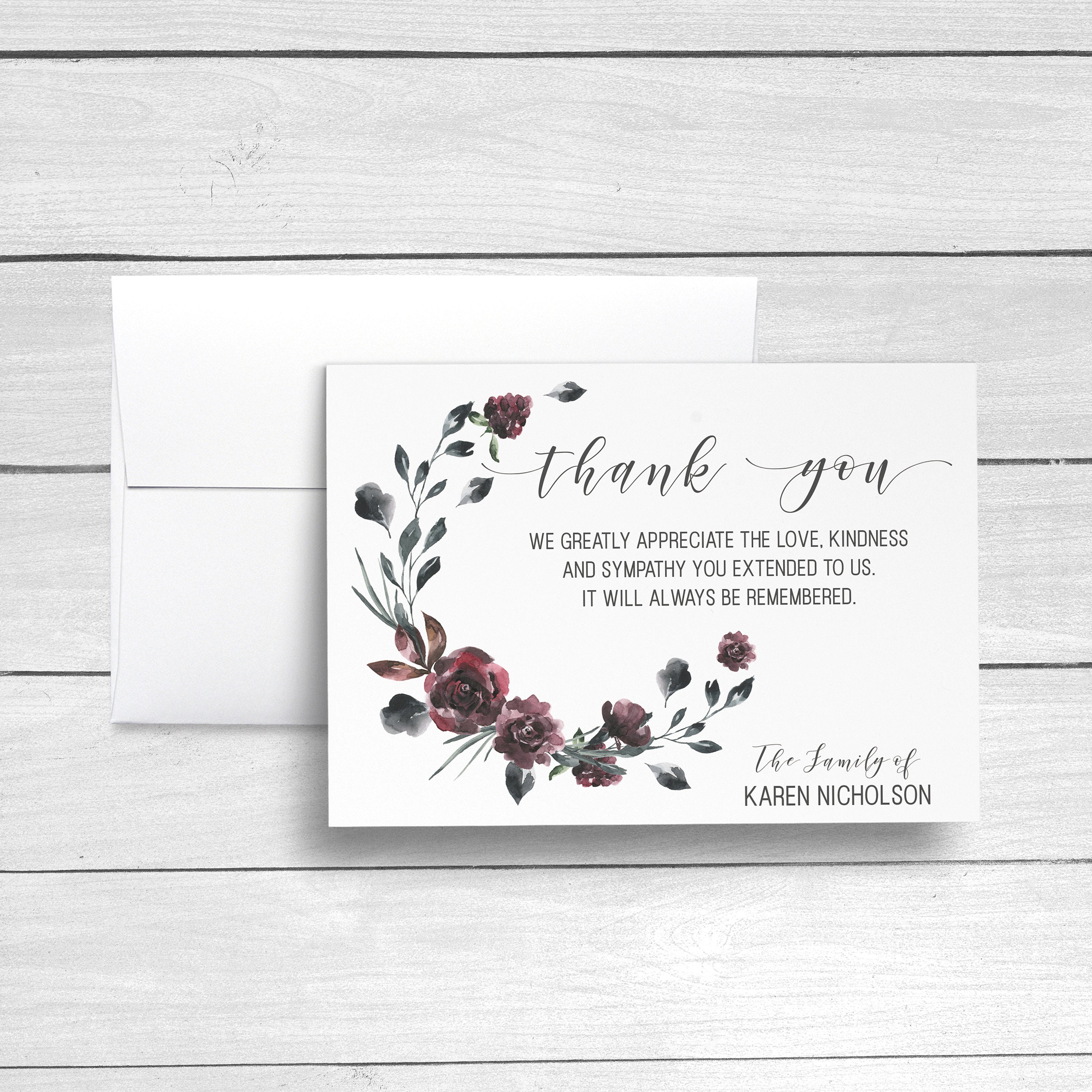 Sympathy Acknowledgement Cards Bereavement Cards Funeral Thank You