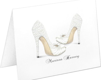 Personalized Wedding Note Cards, Stationery Set, Thank You Cards, Bridal Shoes, White High Heels, Bridal Party Gift, Wedding Stationary Set