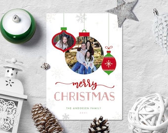 Merry Christmas Cards, Printed Photo Christmas Cards, Modern Holiday Cards, Ornament Photo Christmas Cards, Christmas Photo Card