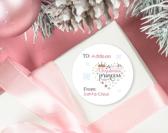 Princess Christmas Stickers, Custom Holiday Tags, Pink Stickers, Personalized Christmas Stickers, Personalized Christmas Tags, Custom Labels