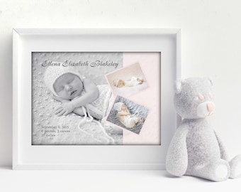 Baby Birth Announcement, Newborn Gift, New Baby Artwork, Baby Birth Stats, Personalized Baby Artwork, Baby Photo Artwork, Nursery Artwork