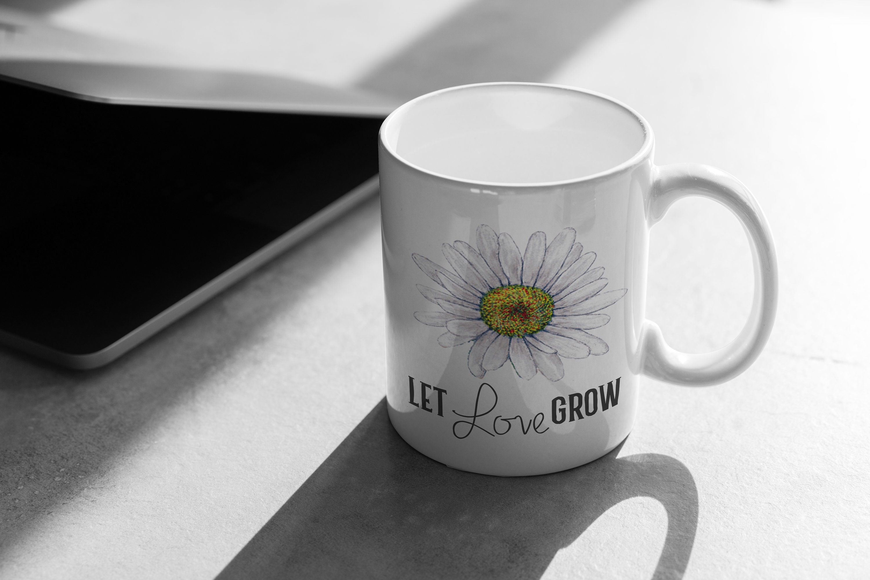 Daisy Mug, Flower Mug, Let Love Grow Mug, Gift for Her, Inspirational
