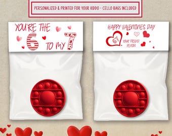 67 Personalized Valentine Kit, Custom Bag Toppers, 6-7 Children's Cards, Classroom Valentines, Set of 12, Tween Slang