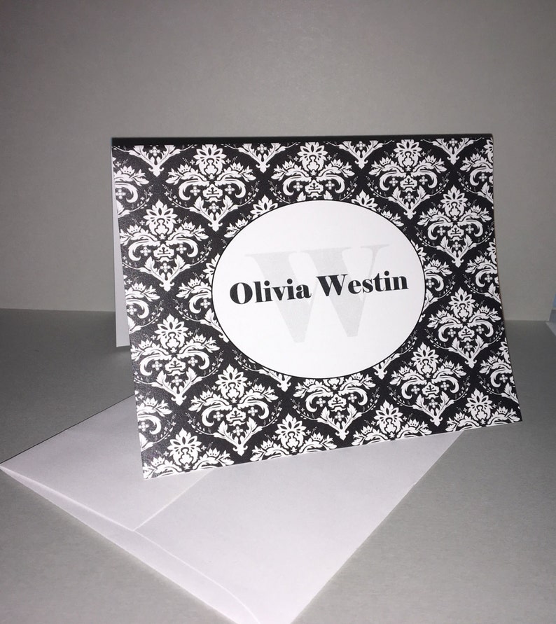Personalized Damask Note Cards Black and White Stationery Etsy