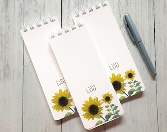 Sunflower Notepad, Spiral Bound, Set of 3 Personalized Note Pads, To-Do Lists, Grocery List, Co-Worker Gift, Stocking Stuffer, Office Gift