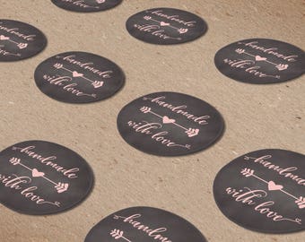 Handmade With Love Stickers, Handmade With Love Labels, Round Stickers, Round Handmade With Love, Chalkboard Stickers, Happy Mail Arrived