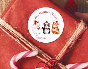 Personalized Cat Stickers, Personalized Gift Labels, Cat Lover Stickers, Holiday Gift Tags, Personalized Labels, Custom Christmas Stickers