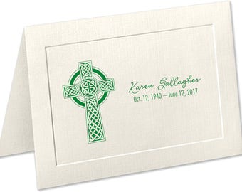 Personalized Sympathy Acknowledgement Cards, Celtic Cross, Funeral Thank You Cards, Irish Funeral Thank You Cards, Embossed Panel Cards