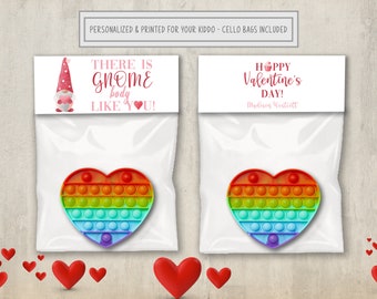 Gnome Valentines Day Cards, Personalized Bag Toppers. Valentines Bag Toppers, Gnome Bag Toppers, Kids Gnome Valentines,Gnome Lovers