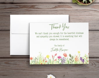 Personalized Sympathy Acknowledgement Cards, Personalized Funeral Thank You Cards, Flat Sympathy Acknowledgement Cards, Floral Funeral Cards