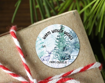 Warm Winter Wishes Labels, Personalized Holiday Tags, Custom Christmas Stickers, Nature Labels, Personalized Christmas Tags, Custom Labels