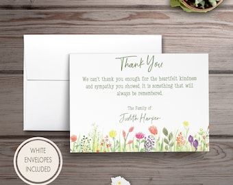 Personalized Sympathy Acknowledgement Cards, Personalized Funeral Thank You Cards, Flat Sympathy Acknowledgement Cards, Floral Funeral Cards