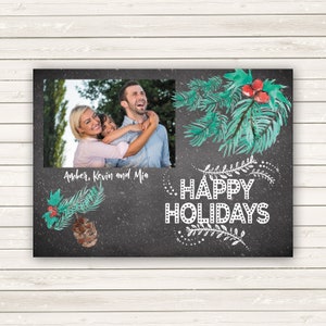 Photo Christmas Cards, Printed Christmas Cards, Blackboard Christmas Cards, Holly Christmas Card, Chalkboard Christmas Cards, Photo Wrapping image 4