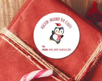 Personalized Christmas Stickers, Custom Holiday Tags, Penguin Stickers, Christmas Penguin Stickers, Personalized Penguin Tag, Custom Penguin