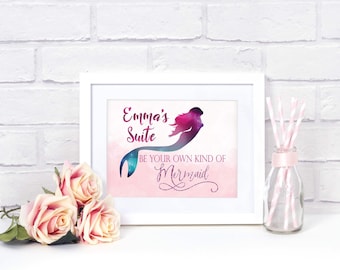 Mermaid Print, Personalized Mermaid Print, Mermaid Artwork, Mermaid Decor, Glittery Mermaid, Watercolor Mermaid, Mermaid Lover, Mermaid