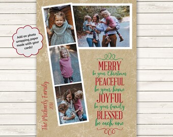 Printed Photo Christmas Cards, Kraft Christmas Cards, Multiple Photo Christmas Cards, Holiday Photo Cards, Blessed Christmas Cards