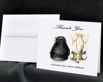 Wedding Shoes Personalized Note Cards Stationery Thank You Cards Bride Groom Shoes Bridal Heels