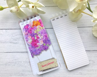 Spiral Bound, To-Do List, Set of 3 Personalized Note Pads With Flowers, Sign, Pink and Purple Hydrangea, Monogrammed, Gift, Monogrammed