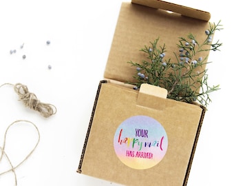 Happy Mail Stickers, Packaging Stickers, Happy Mail Labels, Round Stickers, Round Happy Mail Stickers, Rainbow Stickers, Happy Mail Arrived