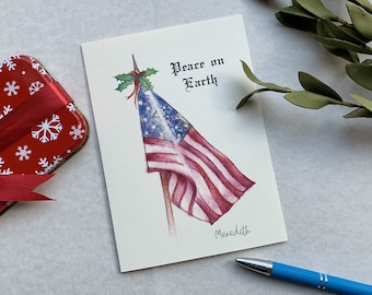 Flag Christmas Cards, United States Flag Cards, Patriot Holiday Cards, Peace On Earth, American Flag Cards, Holiday Cards, Military Cards