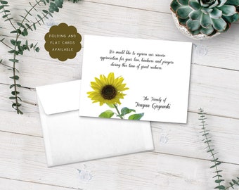 Sympathy Acknowledgement Cards, Funeral Thank You Cards, Sympathy Thank Yous, Funeral Cards, Personalized Funeral Note Cards, Sunflower