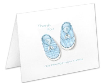 Personalized Baby Boy Note Cards, Personalized Stationery Set, Baby Shower Thank You Cards, Baby Boy Stationery, Blue Baby Shoes, Baby Notes