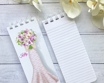 Spiral Bound, Set of 3 Personalized Note Pads Wedding Present Bridal Shower Gift Grocery List Bridal Party Gift To-Do List Wedding Dress