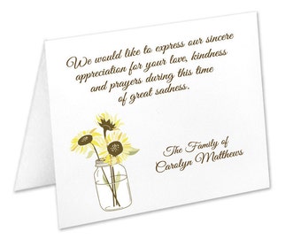 Sympathy Acknowledgement Cards, Funeral Thank You Cards, Sympathy Thank Yous, Funeral Cards, Personalized Funeral Note Cards, Sunflower